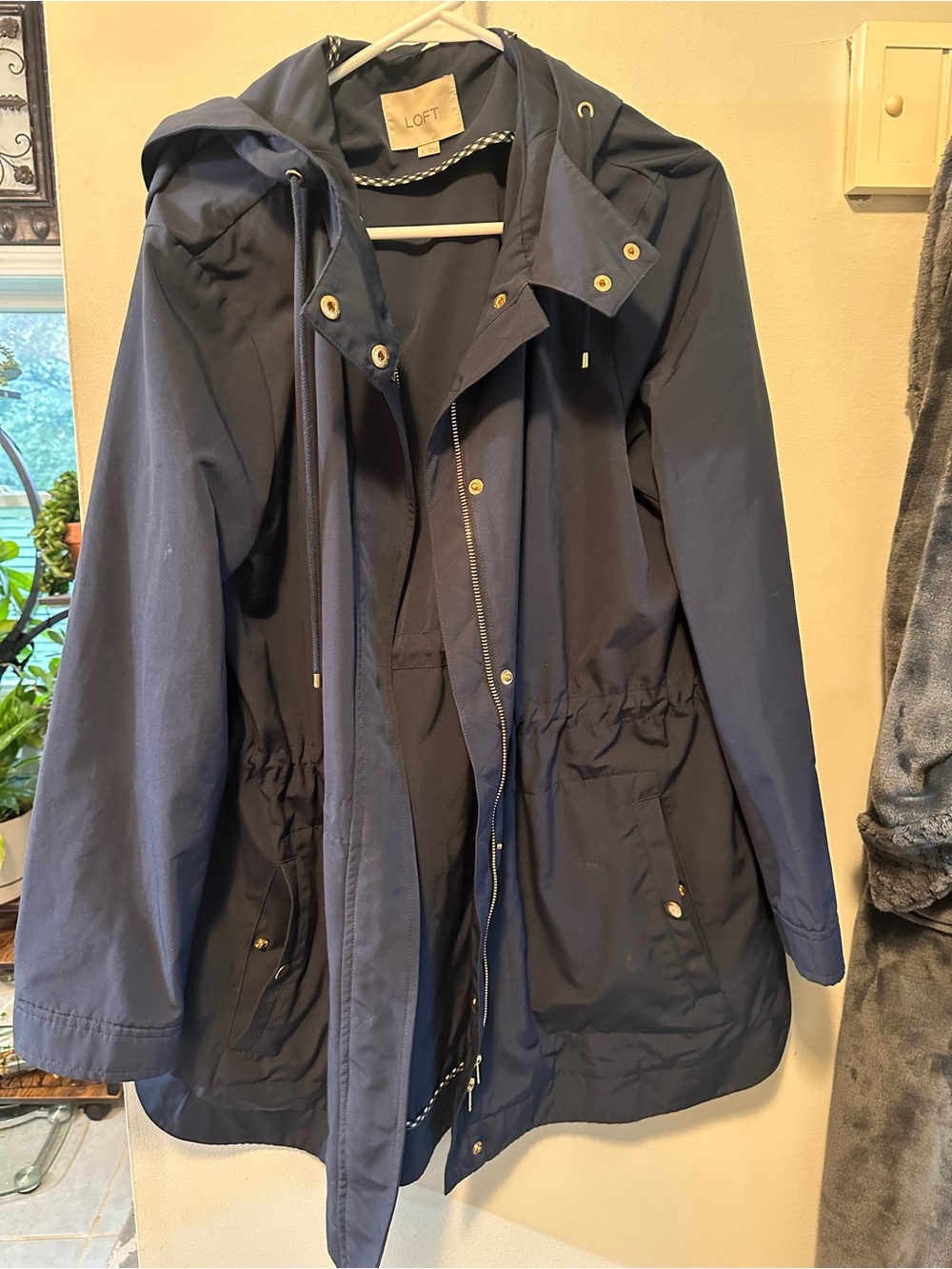 LOFT Navy Hooded Utility Anorak with Drawstring Waist